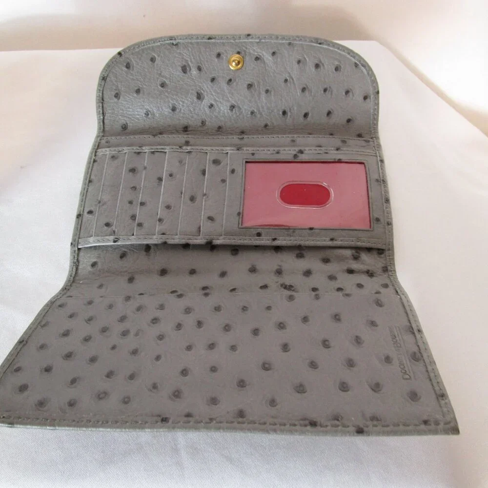 Dooney & Bourke Embossed Ostrich Style Leather Bag, Wallet, Checkbook Cover EUC